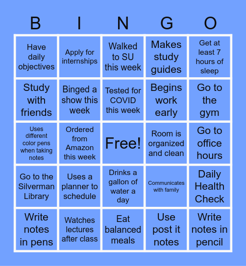 Be the A+ Student Bingo Card