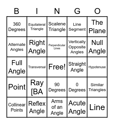 Geometry Bingo Card
