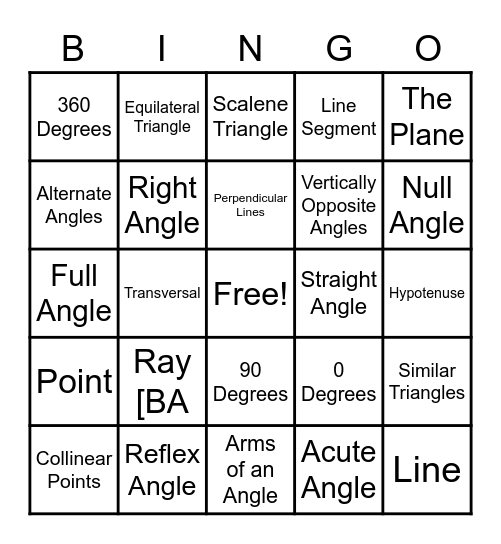 Geometry Bingo Card