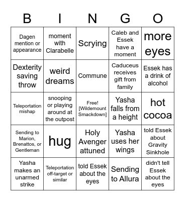 Yasha Auditions For the Part of Zuko [Critical Role 2.131] Bingo Card