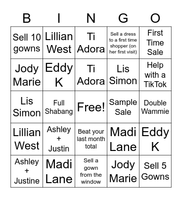 Wedding Dress Bingo Card