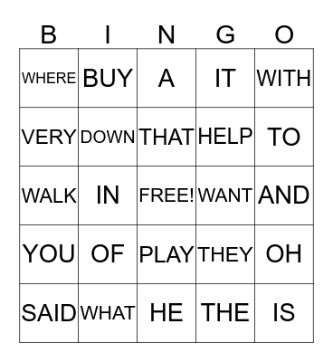 Emilyann's Sight Words Bingo Card