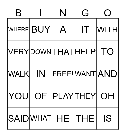 Emilyann's Sight Words Bingo Card