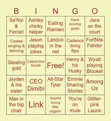 Our Silly Class Bingo Card