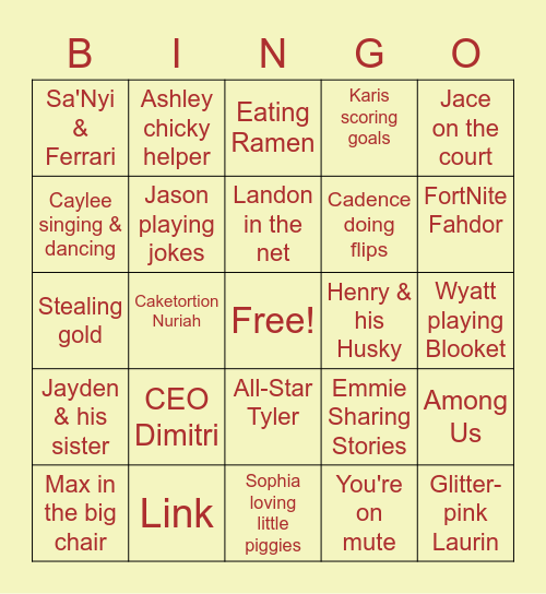 Our Silly Class Bingo Card