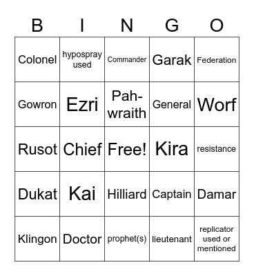 DS9 bingo: When It Rains Bingo Card