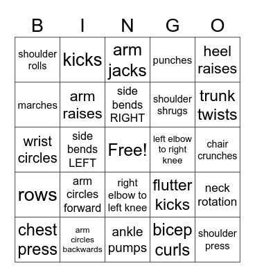 Fitness Bingo Card