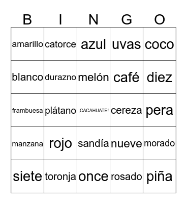 LAS FRUTAS - 2nd Grade Bingo Card