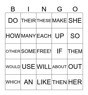 SIGHT WORDS LIST C Bingo Card