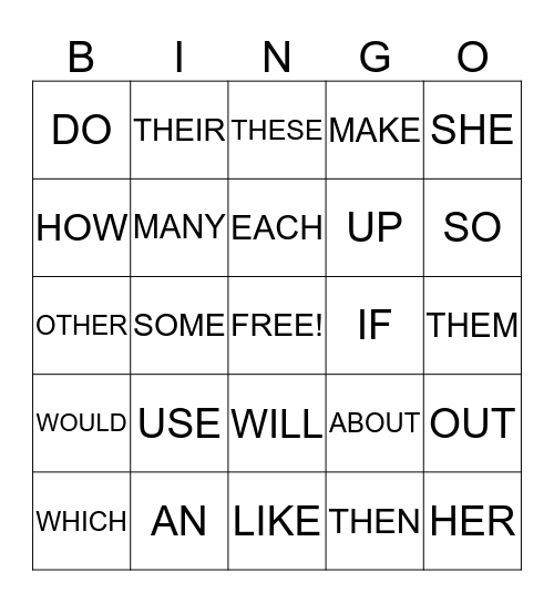 SIGHT WORDS LIST C Bingo Card