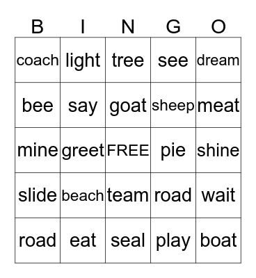 Long Vowel Words Bingo Card