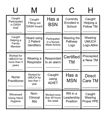 UMUCH Nurses Week BINGO 2020 Bingo Card