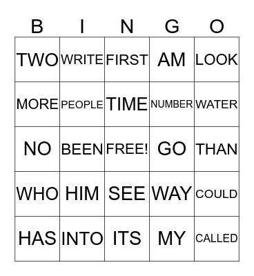 SIGHT WORD LIST D Bingo Card