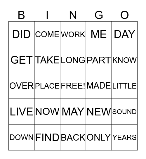 SIGHT WORDS LIST E Bingo Card