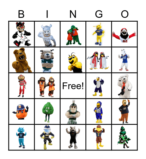College Mascot Bingo Card