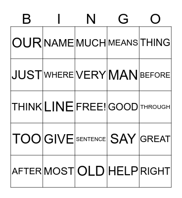 SIGHT WORDS F Bingo Card