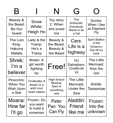 Songs from movies Bingo Card