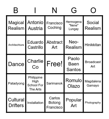 Caspe-Arts Bingo Card