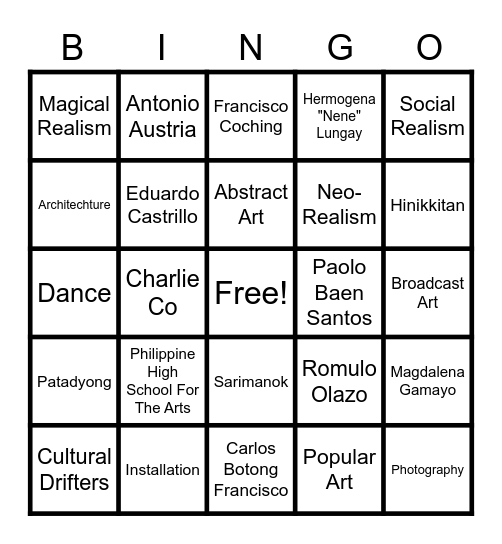 Caspe-Arts Bingo Card