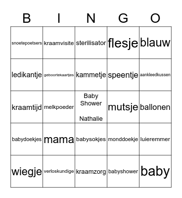 Babyshower Nathalie Bingo Card