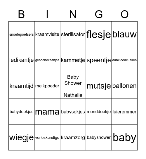 Babyshower Nathalie Bingo Card