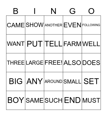 SIGHT WORDS LIST G Bingo Card