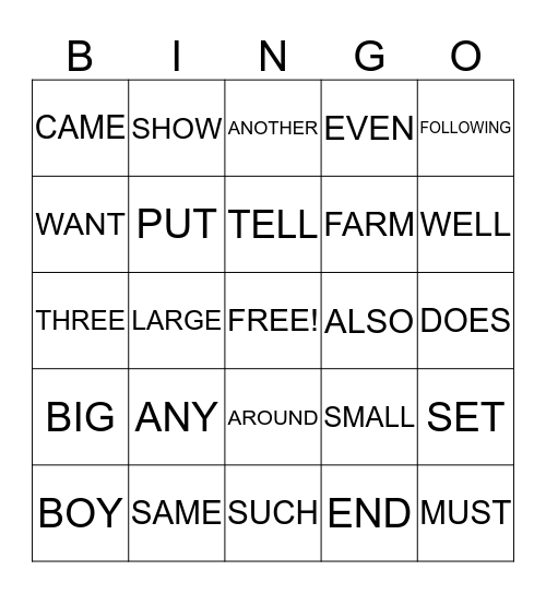 SIGHT WORDS LIST G Bingo Card