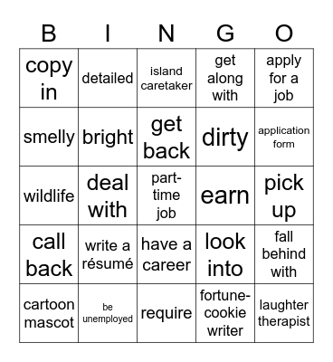 Just the job Bingo Card