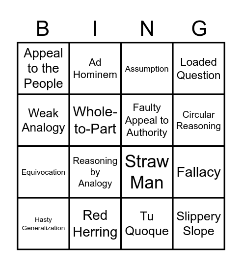 Fallacy Bingo Card