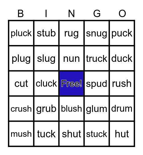 Short Vowel U words Bingo Card
