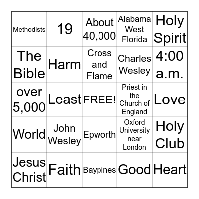 A United Methodist is ... Bingo Card