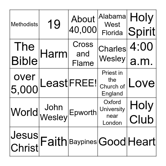 A United Methodist is ... Bingo Card