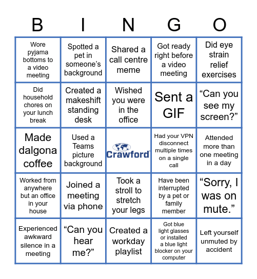 REMOTE WORK BINGO Card