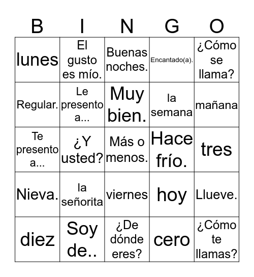 Unit 1, Greetings and Introductions Bingo Card