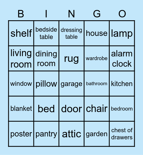 Bedroom Bingo Card
