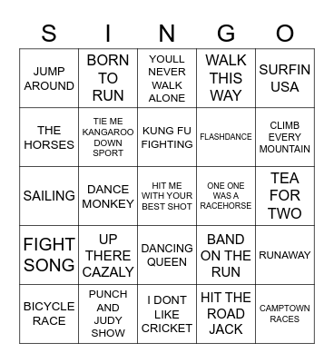 618 SPORTS SONGS Bingo Card