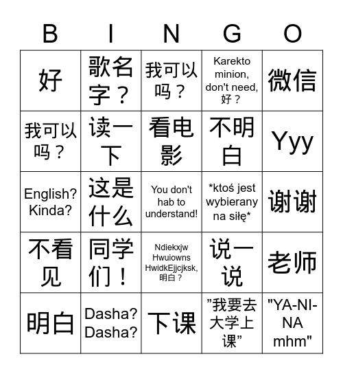 Chiński z Anshan Bingo Card
