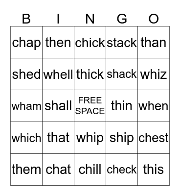 Short Vowel Bingo Card