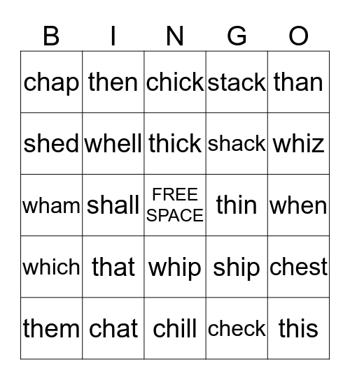 Short Vowel Bingo Card