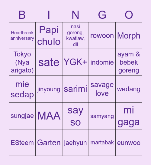 SUZU Bingo Card