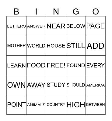 SIGHT WORDS LIST I Bingo Card