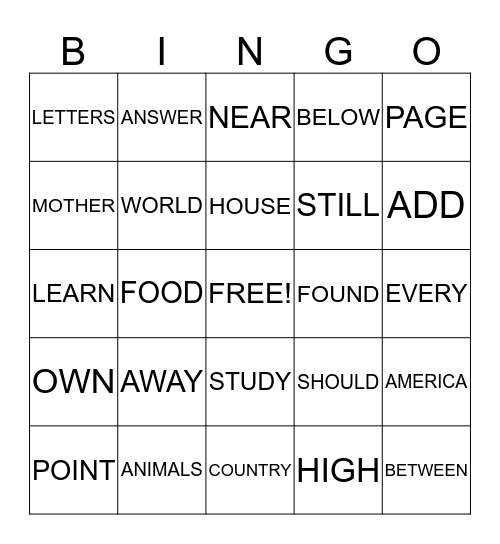 SIGHT WORDS LIST I Bingo Card