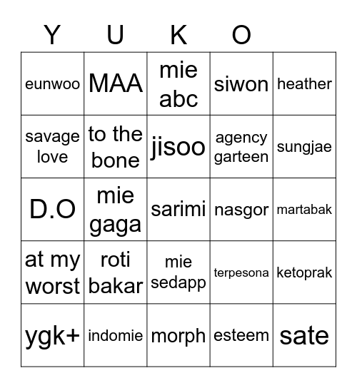 Untitled Bingo Card