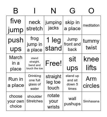 Healthy Bingo Card