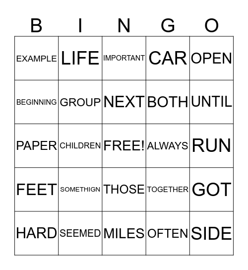 SIGHT WORDS LIST K Bingo Card