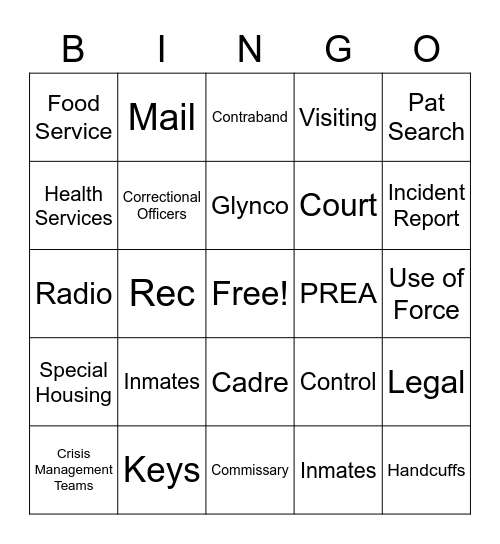 Correctional Workers Bingo Card