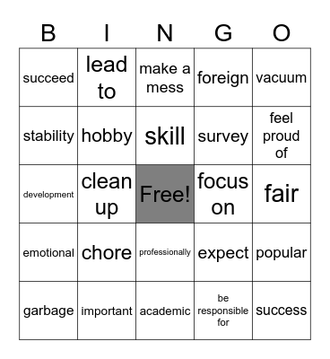 Kids Helping with Chores Bingo Card