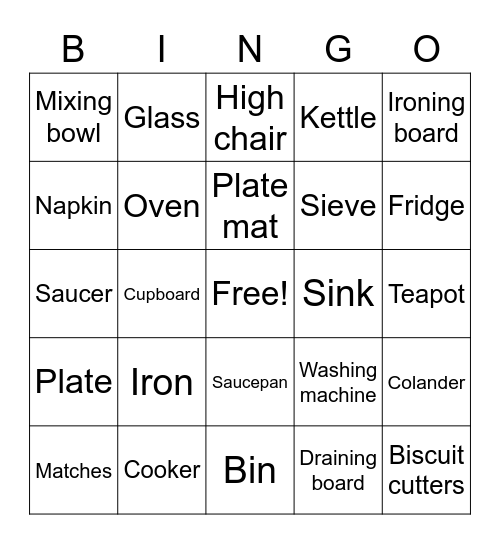 In the kitchen Bingo Card