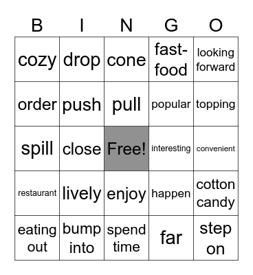 I Went to the Ice Cream Shop Bingo Card