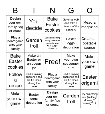 Easter break bingo Card